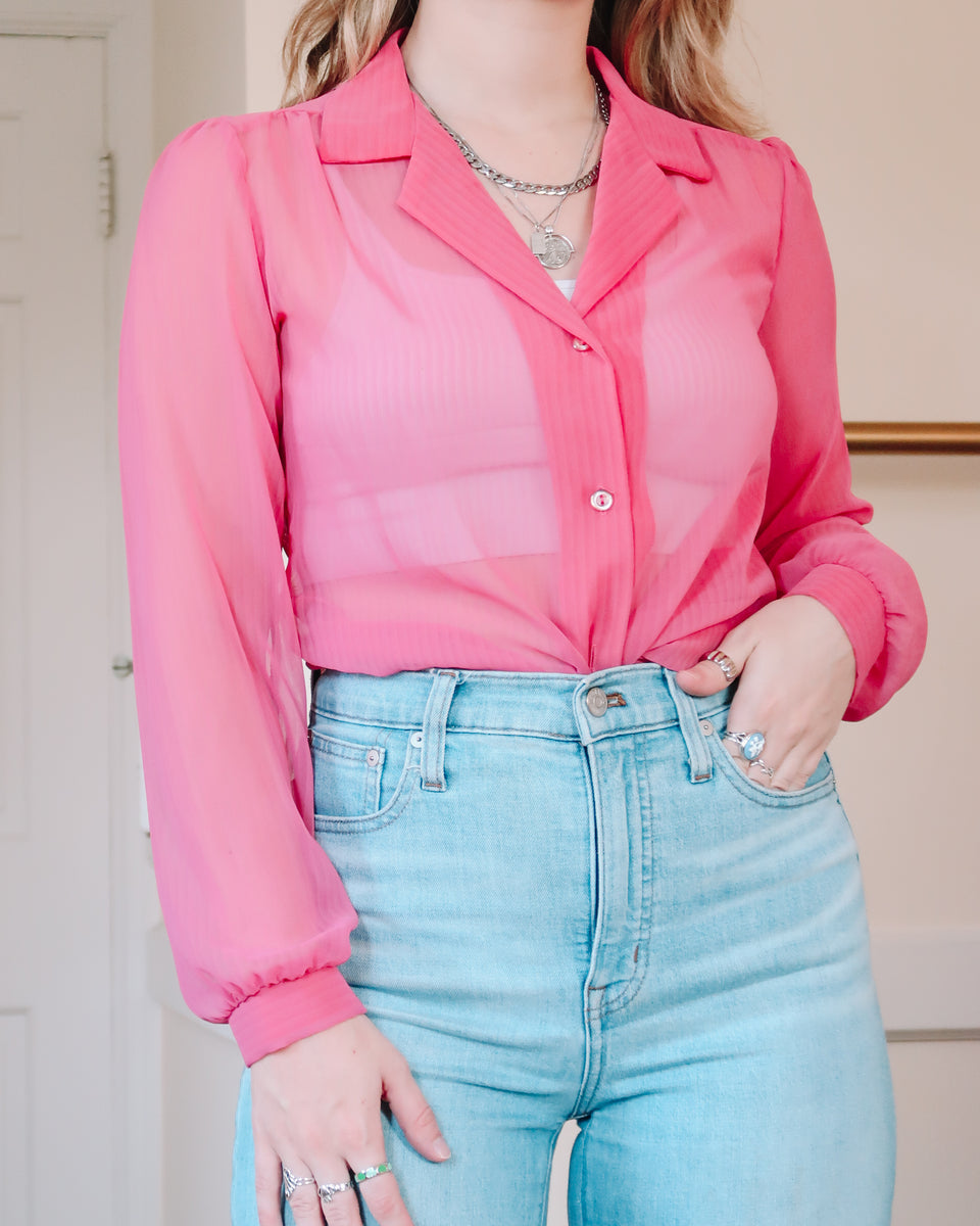 SEMI-SHEER VOLUMINOUS BLOUSE - Dusty pink