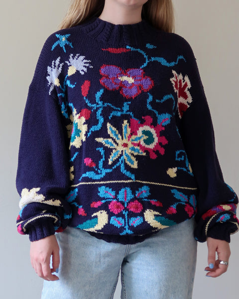 Blue floral sweater