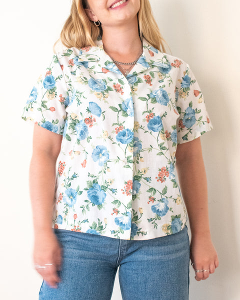 White floral button down