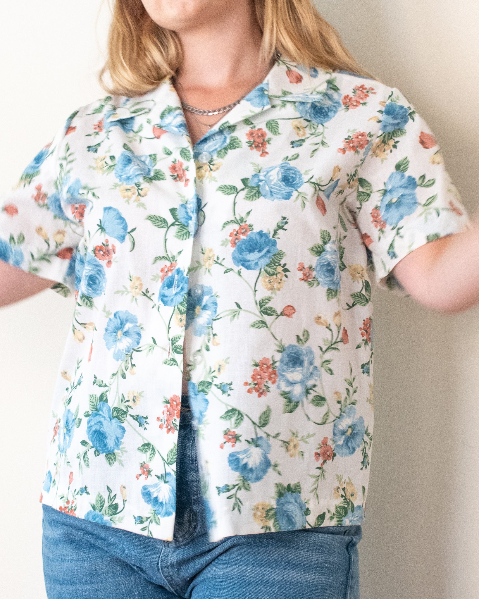 White floral button down