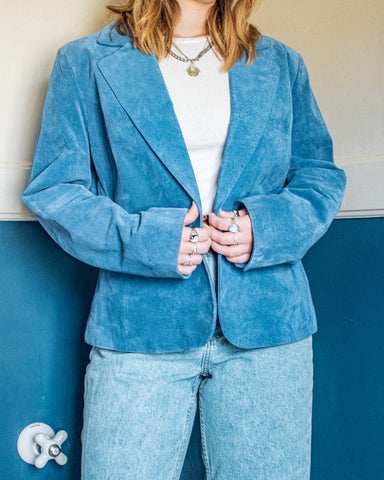 Blue suede blazer