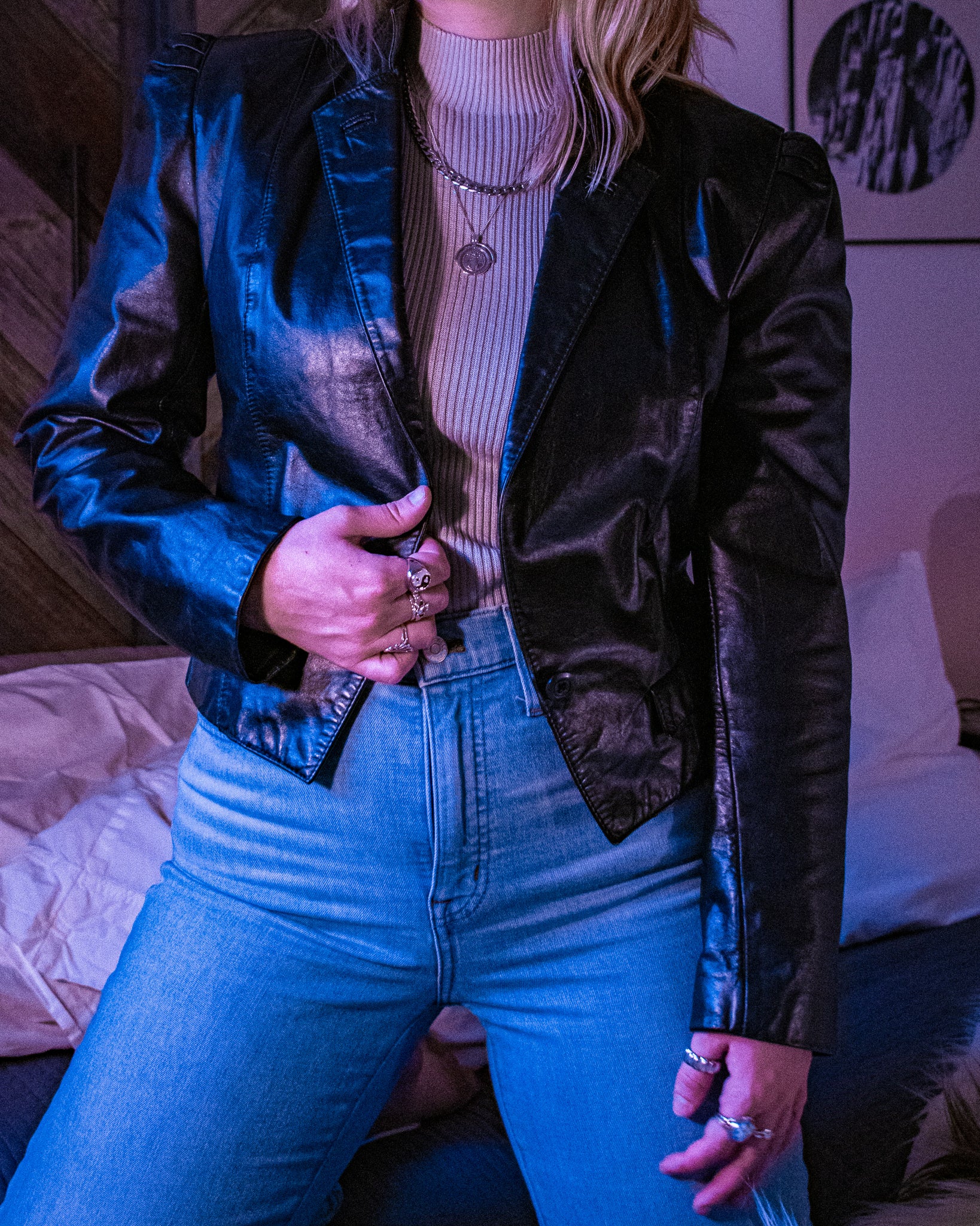 Cropped leather blazer