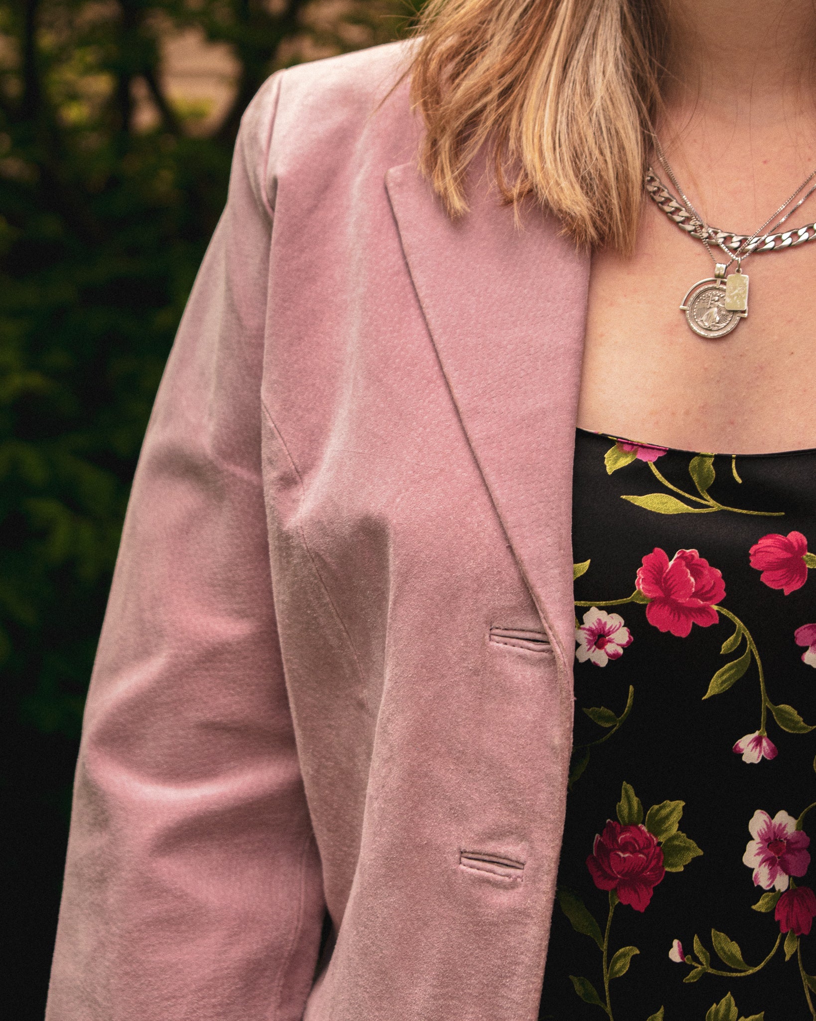 Pink suede blazer