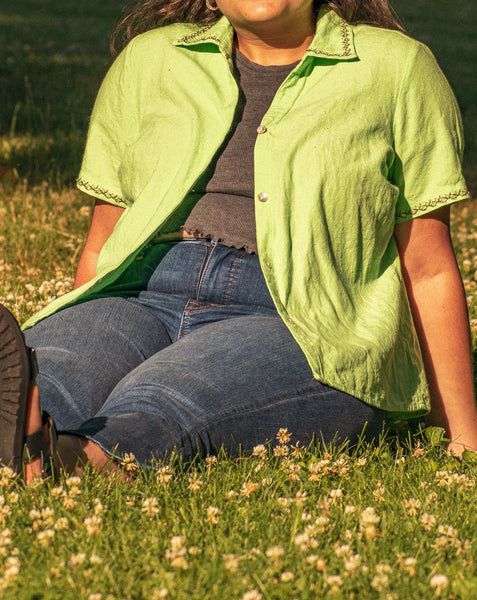 Green button down