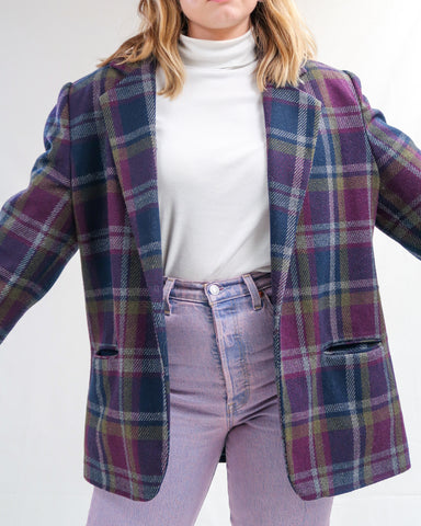 Purple plaid blazer