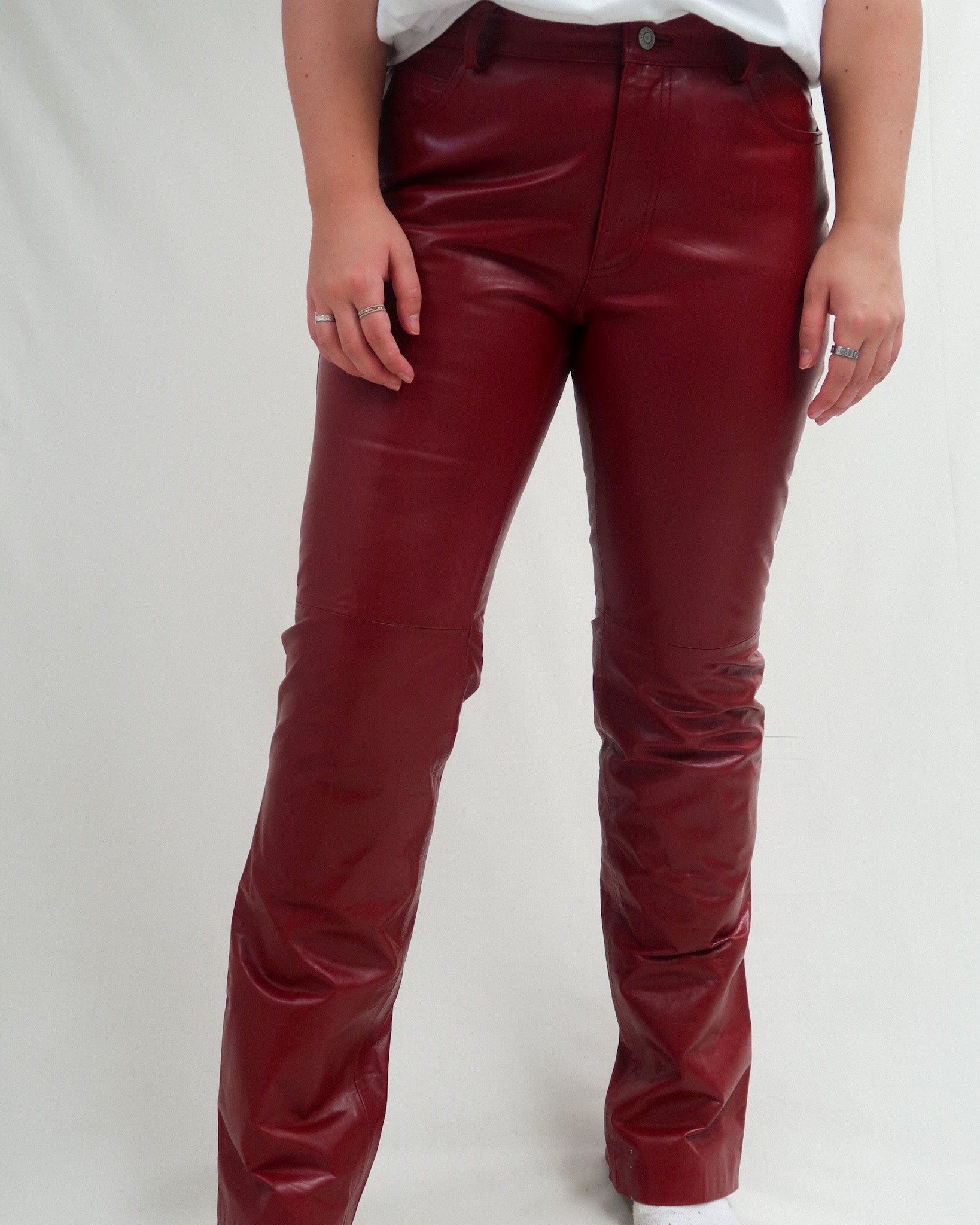 Red leather pants