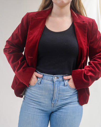 Red velvet blazer