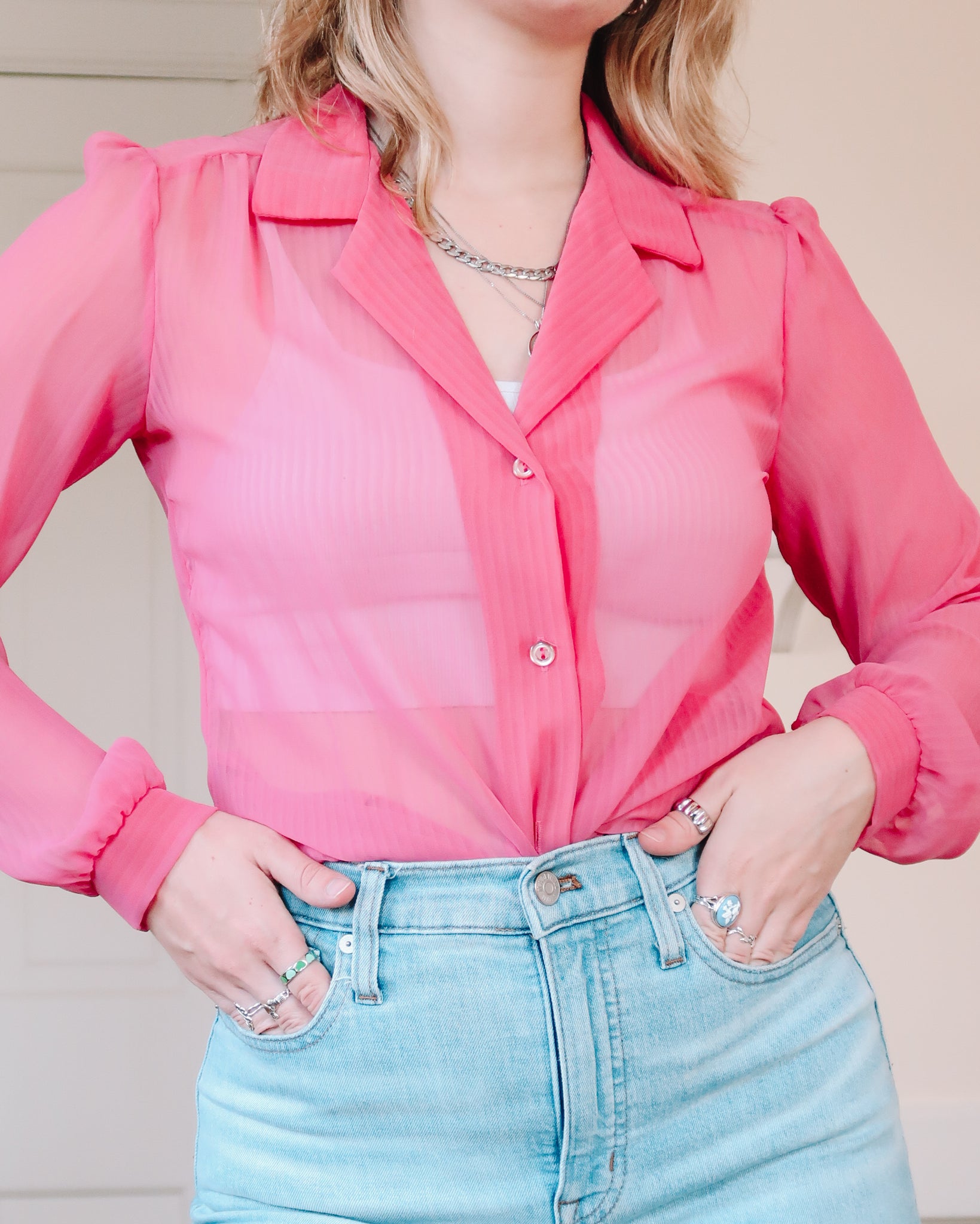 Pink sheer blouse
