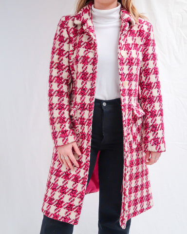 Pink houndstooth coat