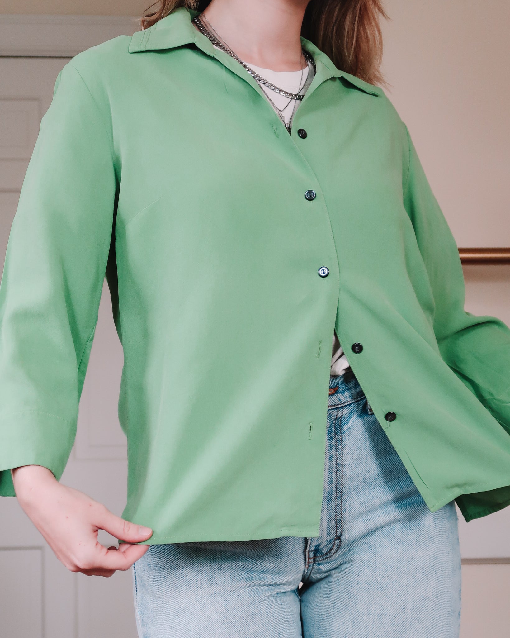 Green button-down