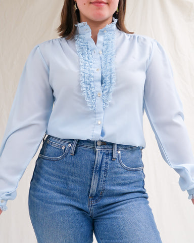 Blue ruffle blouse