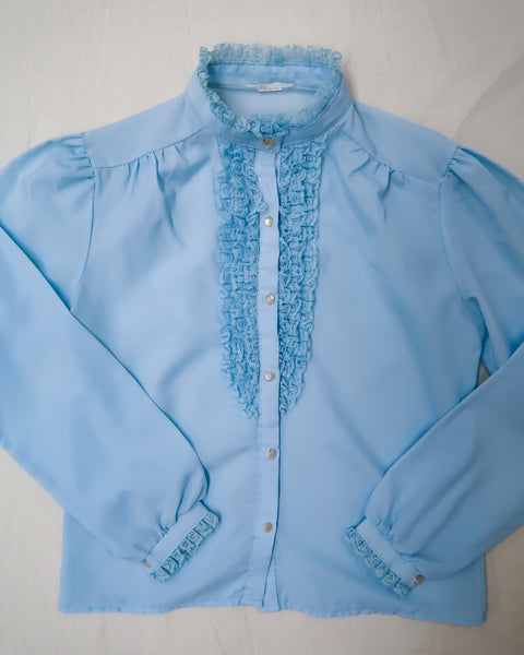 Blue ruffle blouse