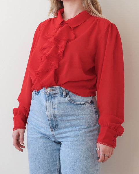 Red ruffle blouse