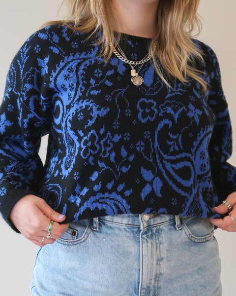 Blue paisley sweater