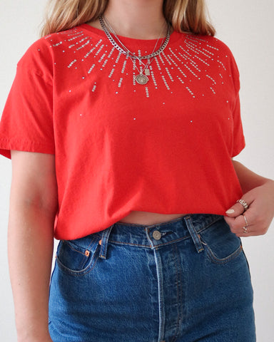 Red sequin tee