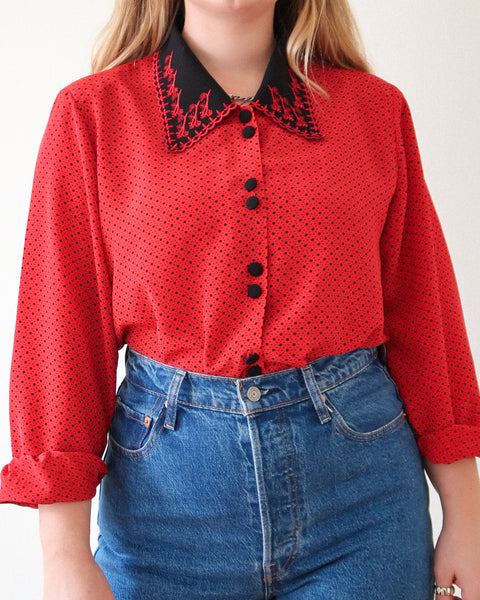 Red polka dot blouse